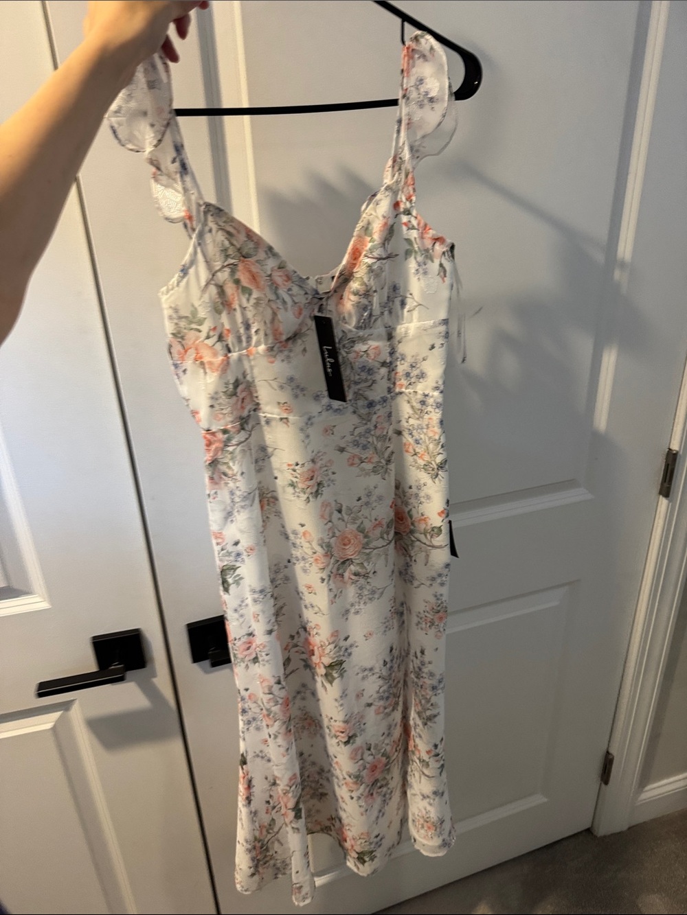 Lulus Floral White Slip Dress with Pink Rose Print Size Small never worn